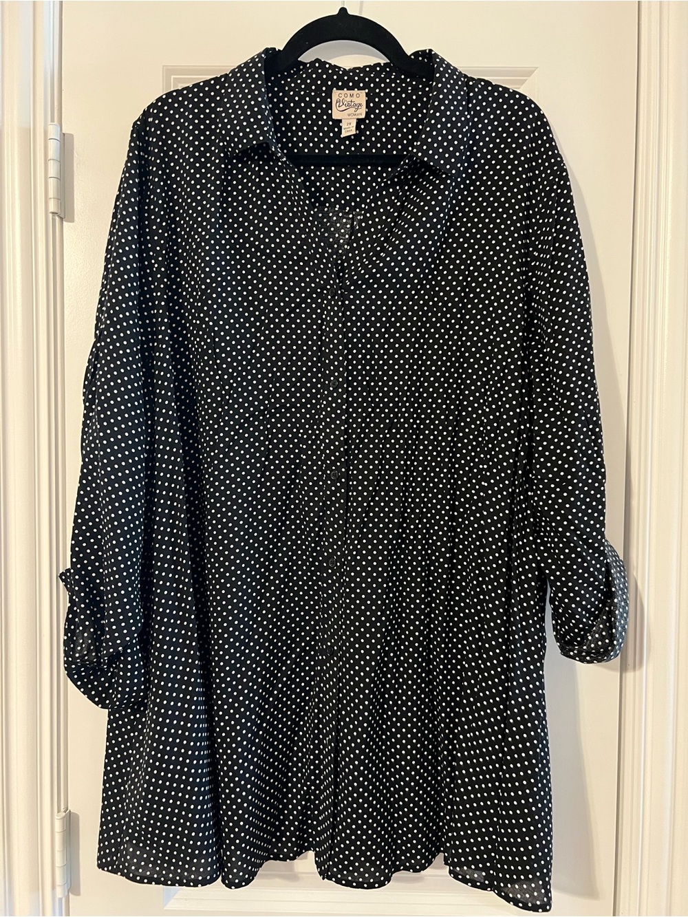 Black and White Polka Dot Button-Front Blouse